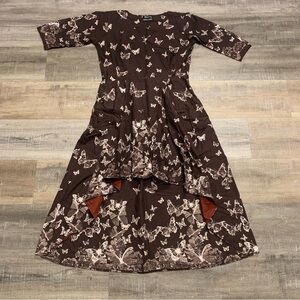 Bimba India Brown Butterfly Print Dress Size 8